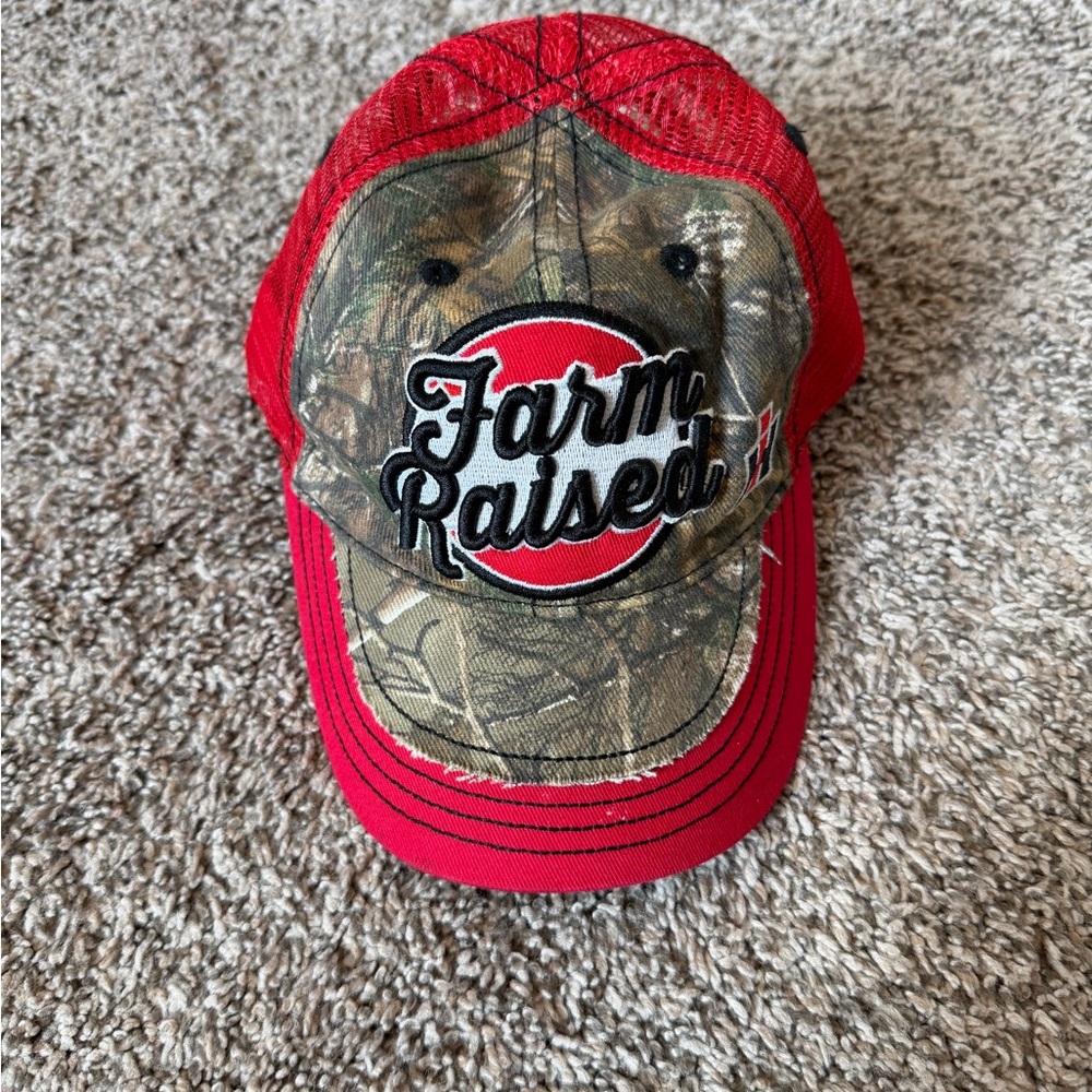 Farm Raised Red & Camo Mesh Truckers Hat Case IH